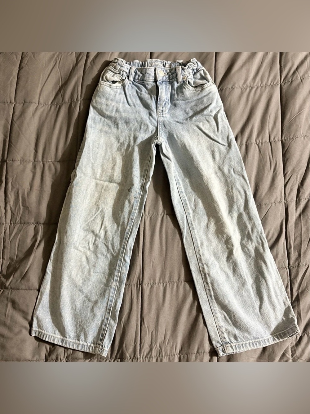 Cat & Jack Girls Jeans Size 8 Light Denim Stretch Adjustable Waist Wide Leg